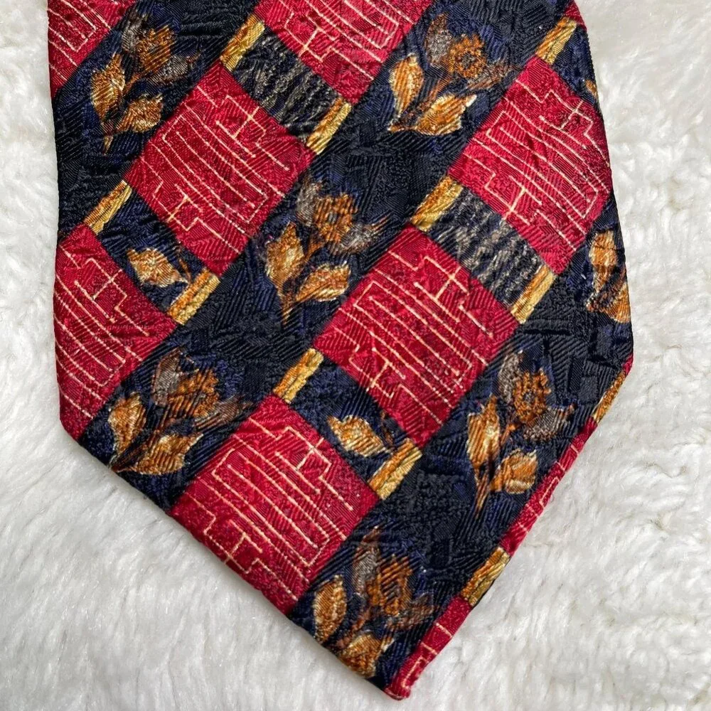 Ermenegildo Zegna Men's Red Black 100% Silk Geometric Print Tie One Size - Picture 2 of 5
